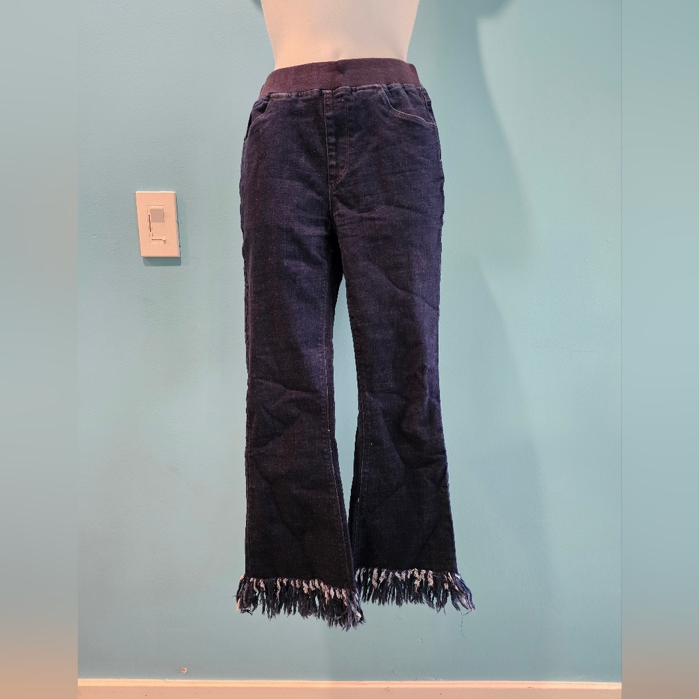 Source Unknown Dark Blue Fringed Women's Flare Jeans